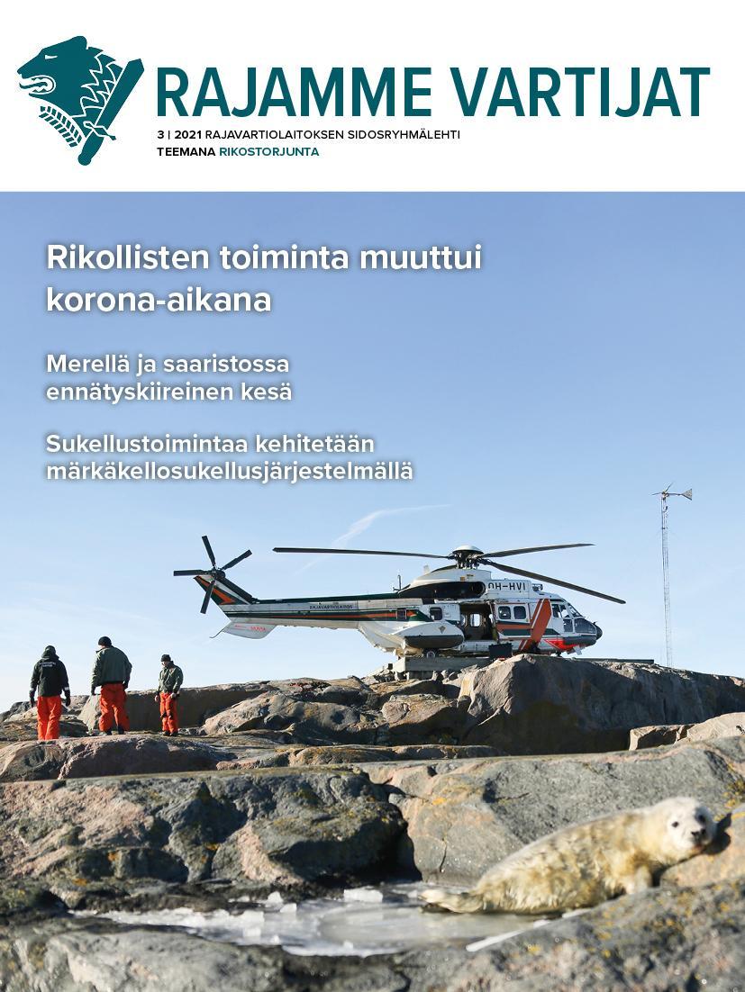 Lehden kansikuva, jossa helikopteri on kalliolla.